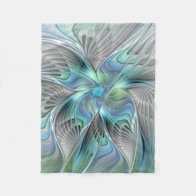 Abstrakt Blue Green Butterfly Fantasy Fraktal Art Fleecedecke (Vorderseite)