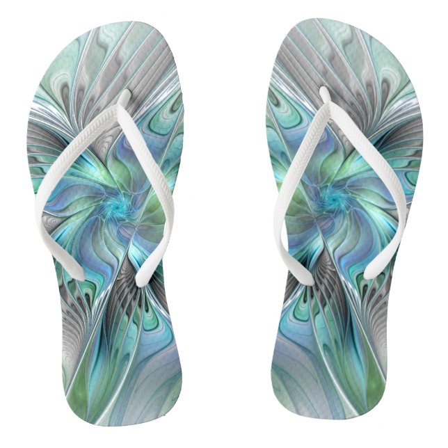 Abstrakt Blue Green Butterfly Fantasy Fraktal Art Flip Flops (Fußbett)