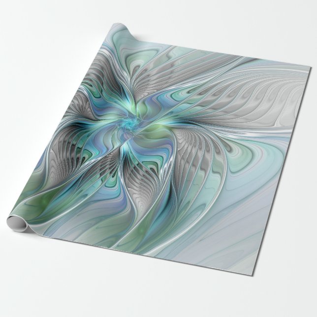 Abstrakt Blue Green Butterfly Fantasy Fraktal Art Geschenkpapier (Ungerollt)