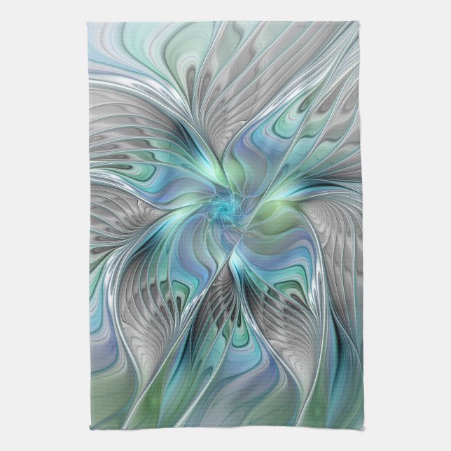 Abstrakt Blue Green Butterfly Fantasy Fraktal Art Geschirrtuch (Vertikal)