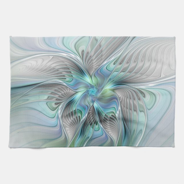 Abstrakt Blue Green Butterfly Fantasy Fraktal Art Geschirrtuch (Horizontal)