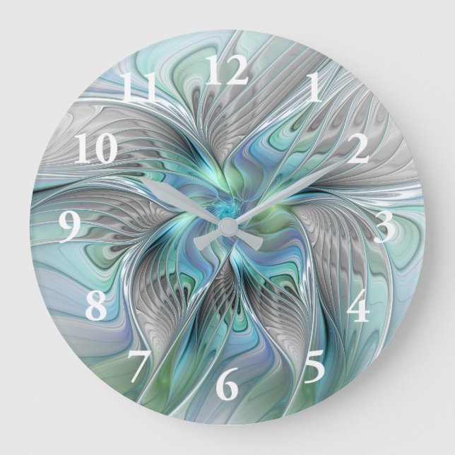 Abstrakt Blue Green Butterfly Fantasy Fraktal Art Große Wanduhr (Vorderseite)
