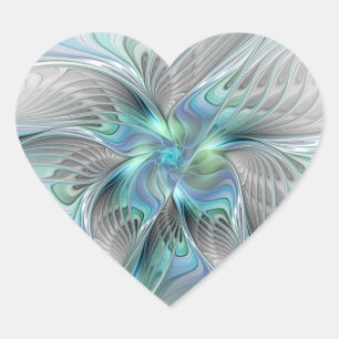Abstrakt Blue Green Butterfly Fantasy Fraktal Art Herz-Aufkleber