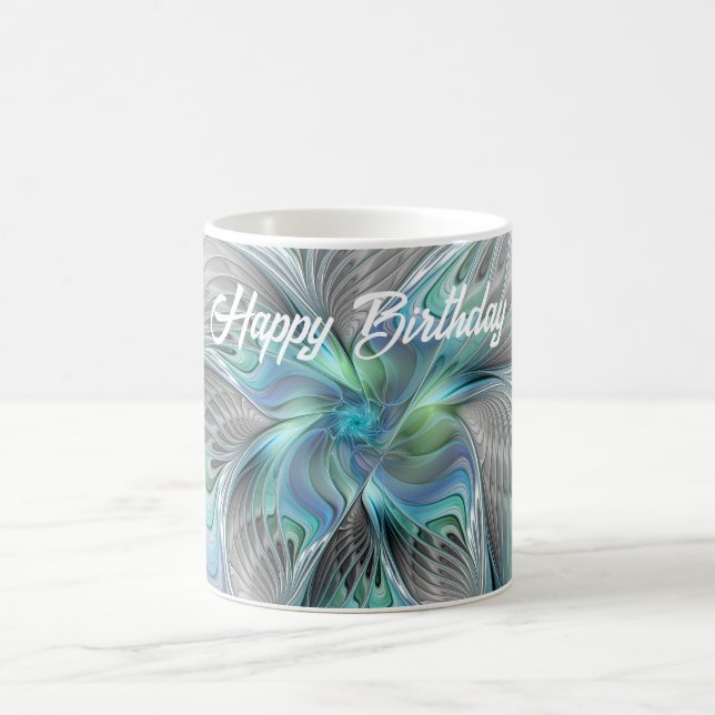 Abstrakt Blue Green Butterfly Fantasy Fraktal Art Kaffeetasse (Mittel)