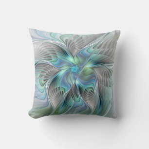 Abstrakt Blue Green Butterfly Fantasy Fraktal Art Kissen