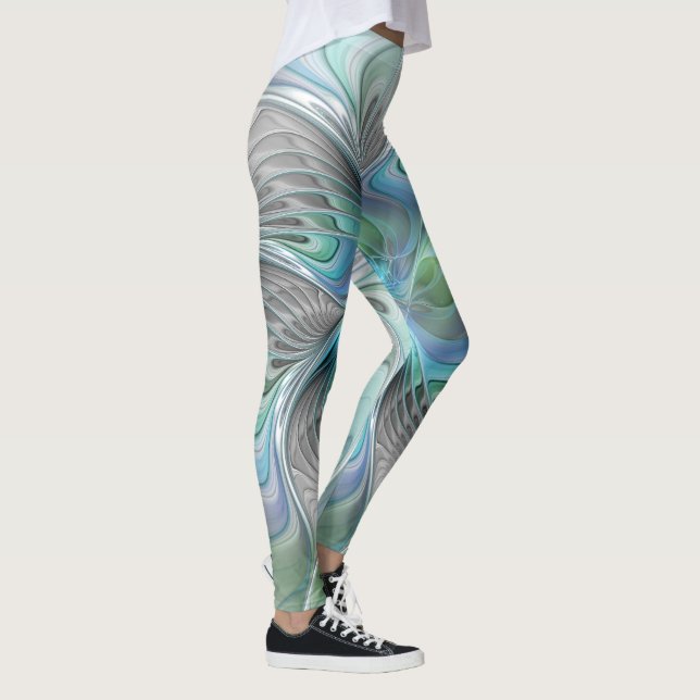 Abstrakt Blue Green Butterfly Fantasy Fraktal Art Leggings (Rechts)