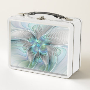 Abstrakt Blue Green Butterfly Fantasy Fraktal Art Metall Brotdose