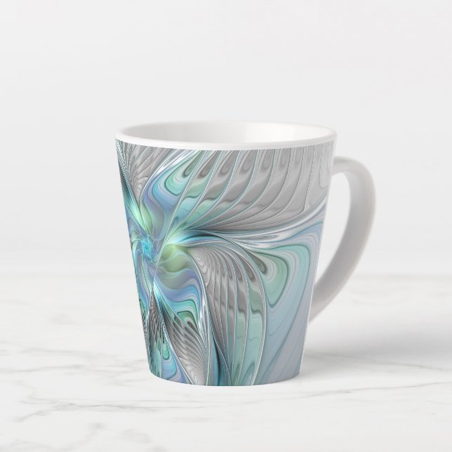 Abstrakt Blue Green Butterfly Fantasy Fraktal Art Milchtasse (Rechte Ecke)