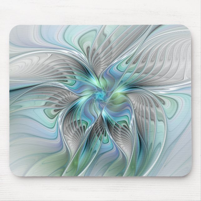 Abstrakt Blue Green Butterfly Fantasy Fraktal Art Mousepad (Vorne)
