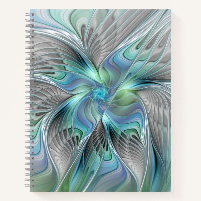 Abstrakt Blue Green Butterfly Fantasy Fraktal Art Notizbuch (Vorderseite)