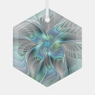Abstrakt Blue Green Butterfly Fantasy Fraktal Art Ornament Aus Glas
