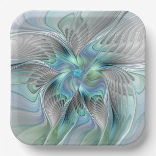 Abstrakt Blue Green Butterfly Fantasy Fraktal Art Pappteller