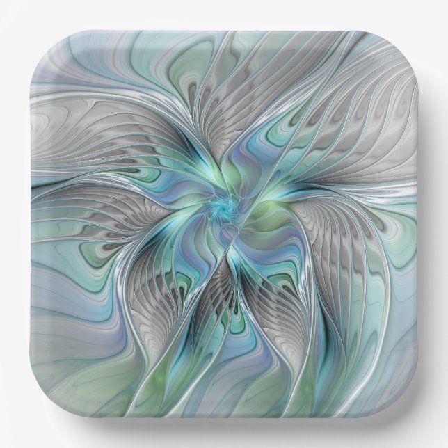 Abstrakt Blue Green Butterfly Fantasy Fraktal Art Pappteller (Vorderseite)