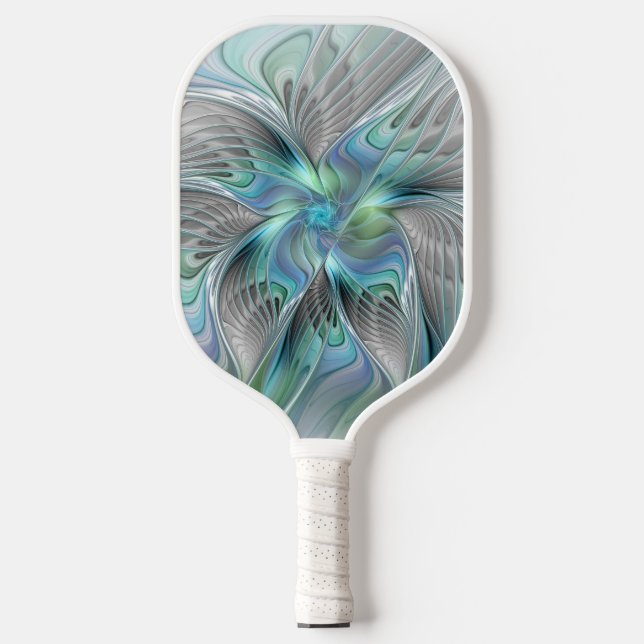 Abstrakt Blue Green Butterfly Fantasy Fraktal Art Pickleball Schläger (Vorderseite)