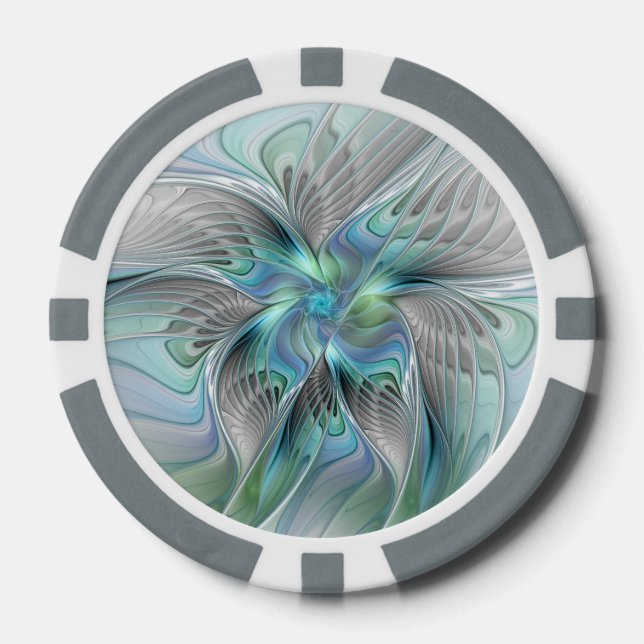 Abstrakt Blue Green Butterfly Fantasy Fraktal Art Pokerchips (Vorderseite)