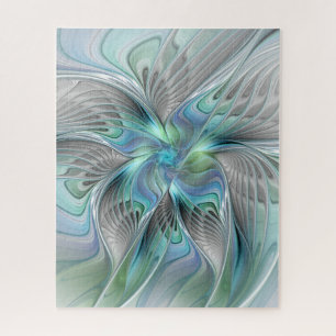 Abstrakt Blue Green Butterfly Fantasy Fraktal Art Puzzle