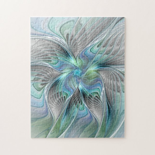 Abstrakt Blue Green Butterfly Fantasy Fraktal Art Puzzle (Vertikal)