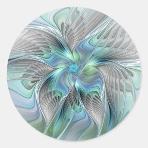 Abstrakt Blue Green Butterfly Fantasy Fraktal Art Runder Aufkleber