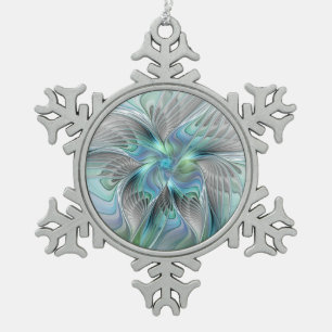 Abstrakt Blue Green Butterfly Fantasy Fraktal Art Schneeflocken Zinn-Ornament