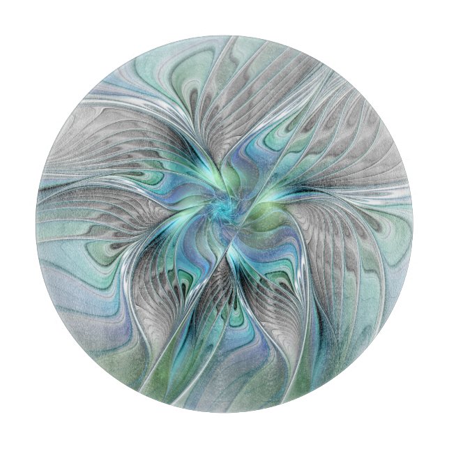 Abstrakt Blue Green Butterfly Fantasy Fraktal Art Schneidebrett (Vorderseite)