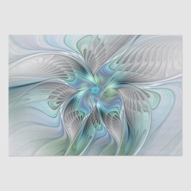 Abstrakt Blue Green Butterfly Fantasy Fraktal Art Seidenpapier (Vorderseite)