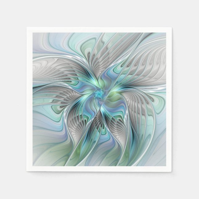 Abstrakt Blue Green Butterfly Fantasy Fraktal Art Serviette (Vorderseite)