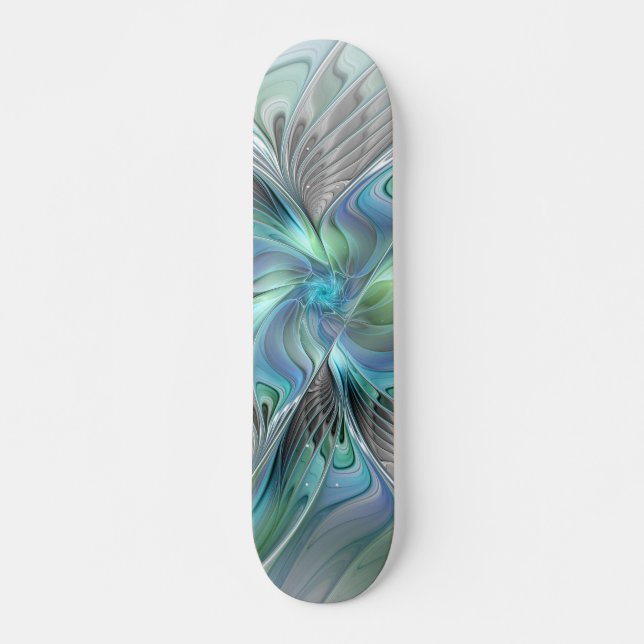Abstrakt Blue Green Butterfly Fantasy Fraktal Art Skateboard (Vorne)