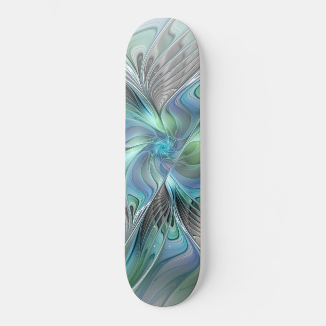 Abstrakt Blue Green Butterfly Fantasy Fraktal Art Skateboard (Vorderseite)