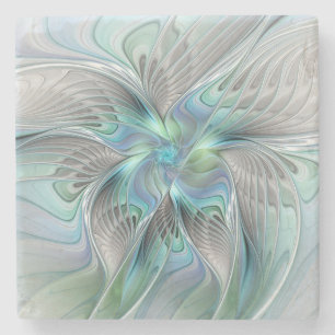 Abstrakt Blue Green Butterfly Fantasy Fraktal Art Steinuntersetzer