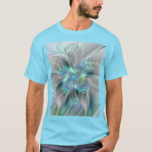 Abstrakt Blue Green Butterfly Fantasy Fraktal Art T-Shirt