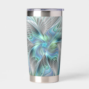 Abstrakt Blue Green Butterfly Fantasy Fraktal Art Thermobecher