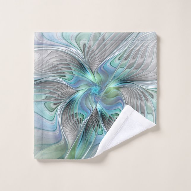 Abstrakt Blue Green Butterfly Fantasy Fraktal Art Waschlappen (Waschlappen)