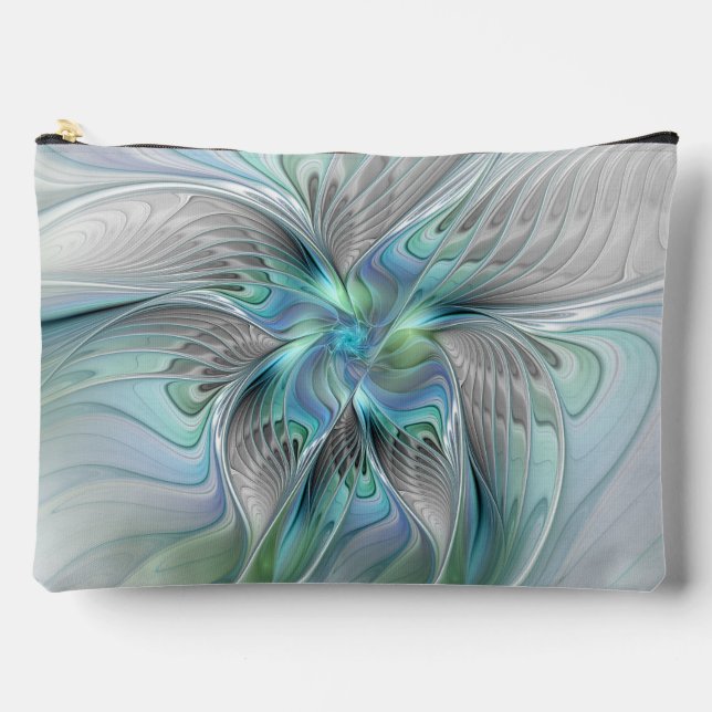 Abstrakt Blue Green Butterfly Fantasy Fraktal Art Zubehörtasche (Vorderseite)