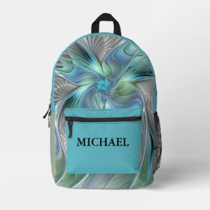 Abstrakt Blue Green Butterfly Fantasy Fraktal Name Bedruckter Rucksack