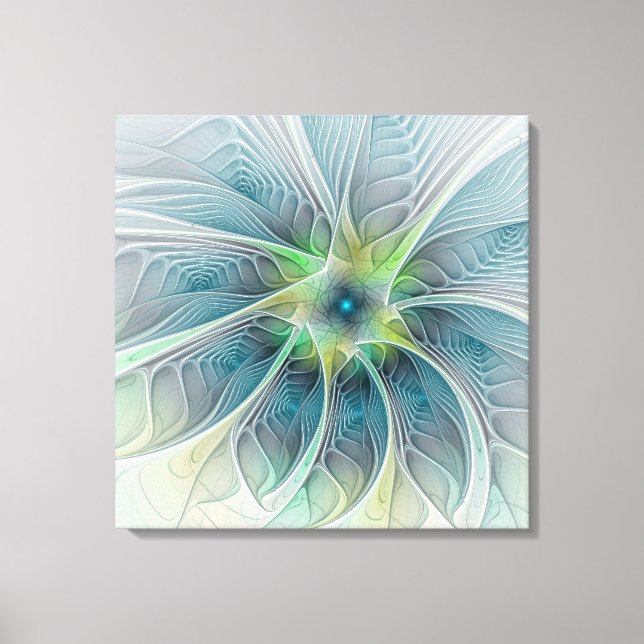 Abstrakt Blue Green Fraktal Art Fantasy Blume Leinwanddruck (Vorderseite)