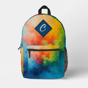 Abstrakt Blue Green Orange Paint Pour Bedruckter Rucksack