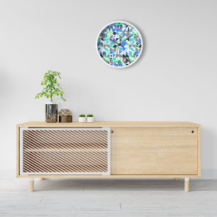 Abstrakt Blue Mint Green Black Geometric Uhr