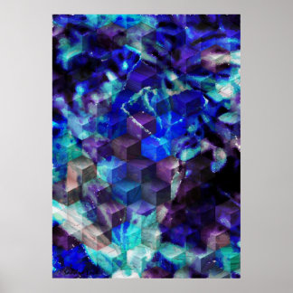 Abstrakt Blue Modern Art Print Poster