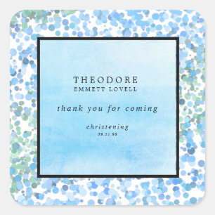 Abstrakt Blue Modern Christening Vielen Dank Quadratischer Aufkleber