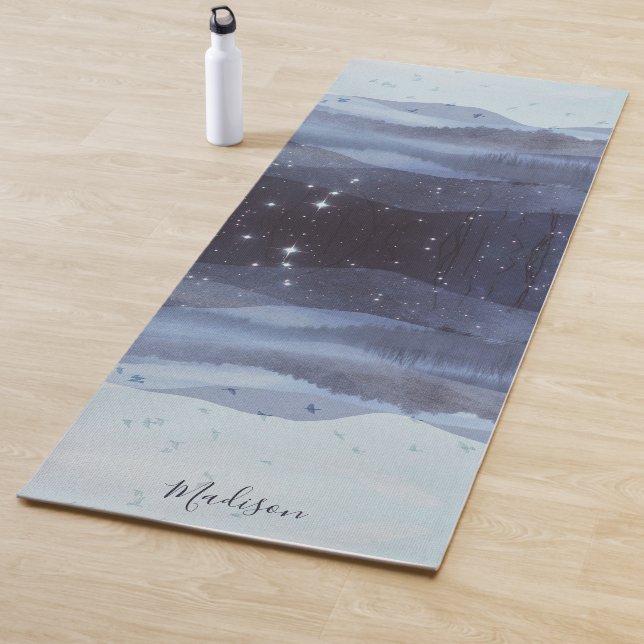 Abstrakt Blue Mountains Stars Personalisiert Yogamatte (Beispiel)