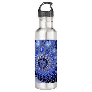 Abstrakt Blue Ombre Fraktal Bubbles Edelstahlflasche