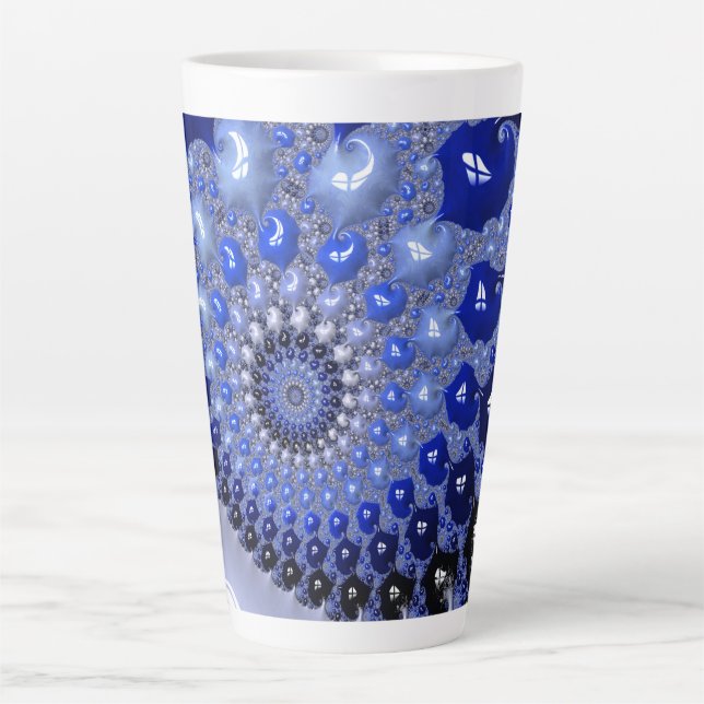 Abstrakt Blue Ombre Fraktal Bubbles Milchtasse (Vorderseite)