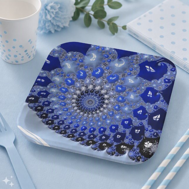 Abstrakt Blue Ombre Fraktal Bubbles Pappteller (Von Creator hochgeladen)