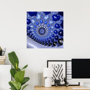Abstrakt Blue Ombre Fraktal Bubbles Poster