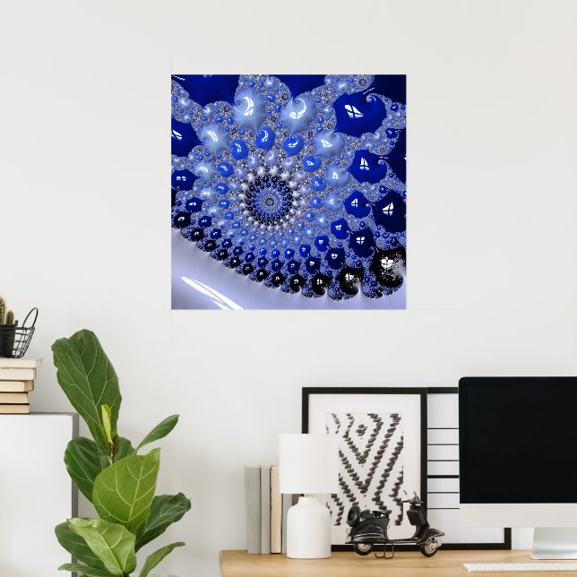 Abstrakt Blue Ombre Fraktal Bubbles Poster (Heimbüro)
