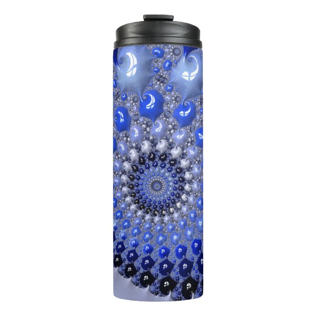 Abstrakt Blue Ombre Fraktal Bubbles Thermosbecher (Vorderseite)
