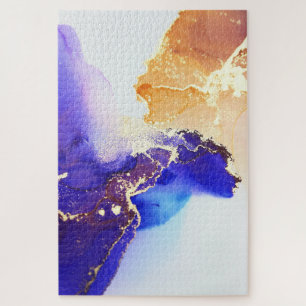 Abstrakt Blue Orange Gold Alkohol Tinte Jigsaw Puz Puzzle