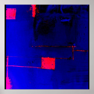 Abstrakt Blue Red Poster Original Modern Art Print
