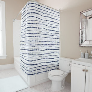 Abstrakt Blue Shibori Horizontal Lines Duschvorhang