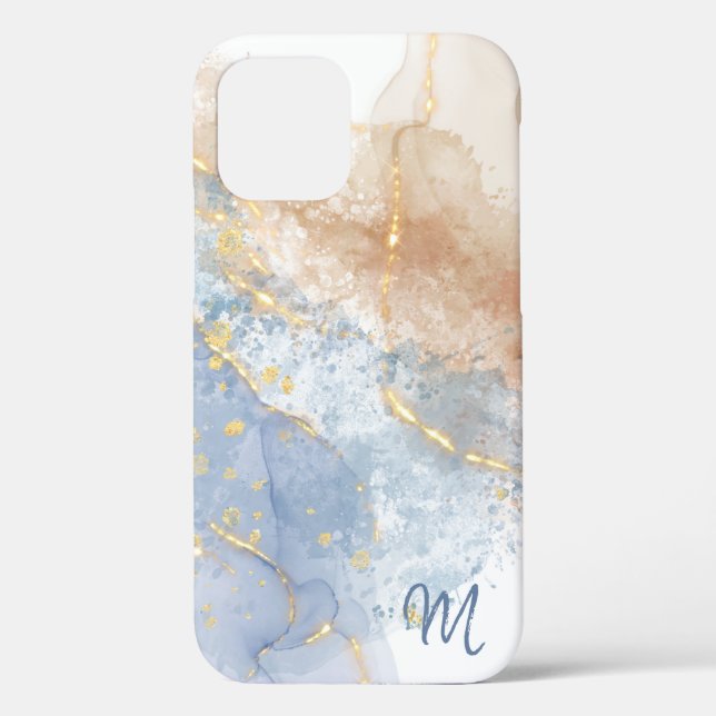 Abstrakt Blue, Taupe und Gold Case-Mate iPhone Cas Case-Mate iPhone Hülle (Rückseite)